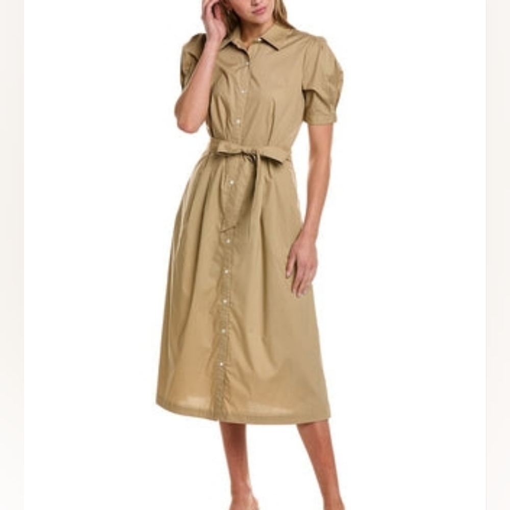 J.McLaughlin Button Up Shirt Dress Midi Tan Size XL Office Work Safari